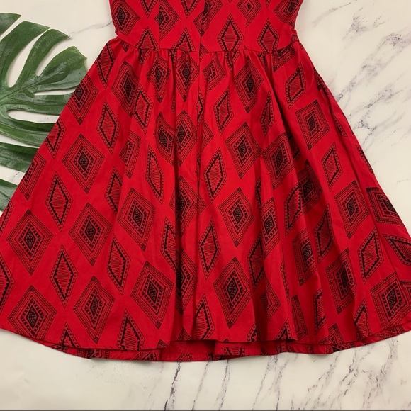 Nooworks red and black diamond print fit and flare retro dress with pockets - Picture 11 of 11